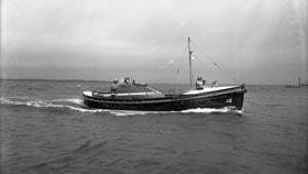 Black and white image of Clogher Head lifeboat, George and Caroline Ermen, while on trials