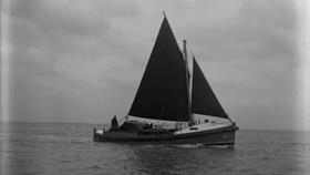 Black and white image of Dunmore East lifeboat, C. and S., while on trials