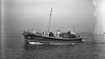Black and white image of Dunmore East lifeboat, Annie Blanche Smith, while on trials