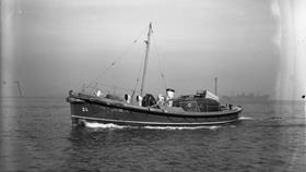 Black and white image of Dunmore East lifeboat, Annie Blanche Smith, while on trials