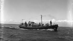 Black and white image of Helvick Head lifeboat, John and Lucy Cordingley, while on trials