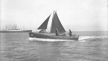 Black and white image of Poolbeg lifeboat, Helen Blake, while on trials, while on trials
