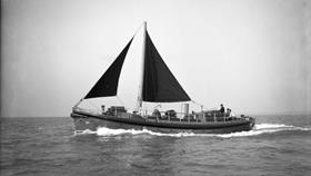 Black and white image of Ballycotton lifeboat, Mary Stanford, while on trials