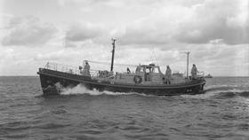 Black and white image of Ballycotton lifeboat, Ethel Mary, while on trials