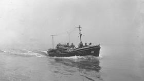 Black and white image of Youghal lifeboat, J.B Cooper of Glasgow, while on trials