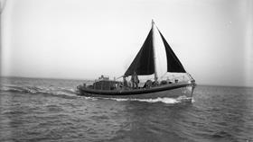 Black and white image of Howth lifeboat, R.P.L., while on trials
