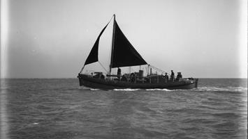 Black and white image of Courtmacsherry lifeboat, Sarah Ward and William David Crossweller, while on trials