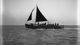 Black and white image of Courtmacsherry lifeboat, Sarah Ward and William David Crossweller, while on trials