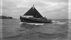 Black and white image of Fleetwood lifeboat, Ann Letitia Russell, while on trials
