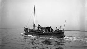 Black and white image of Aberdeen lifeboat, Emma Constance, while on trials