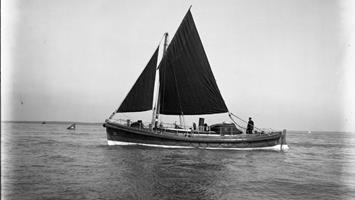 Black and white image of Montrose lifeboat, John Russell, while on trials