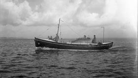 Black and white image of St Abbs lifeboat, JB Couper of Glasgow, while on trials