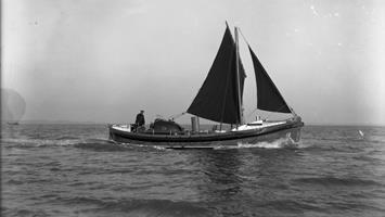 Black and white image of Troon lifeboat, Sir David Richmond of Glasgow, while on trials