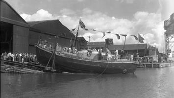 Black and white image of Aberdeen lifeboat, Hilton Briggs, while on trials