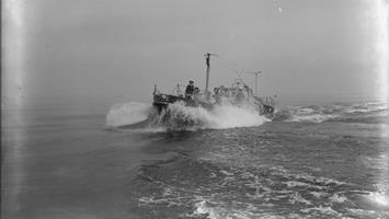 Black and white image of Lowestoft lifeboat, Frederick Edward Crick, while on trials