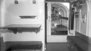 Black and white image of Margate lifeboat, North Foreland, Civil Service No.11, interior