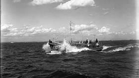 Black and white image of Reserve lifeboat (Shoreham), Rosa Wood and Phyllis Lunn, while on trials (Photo 1)