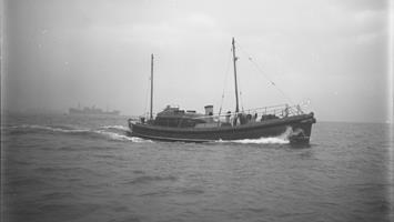 Black and white image of Falmouth lifeboat, Crawford and Constance Conybeare, while on trials