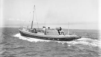 Black and white image of Douglas lifeboat, Millie Walton, while on trials