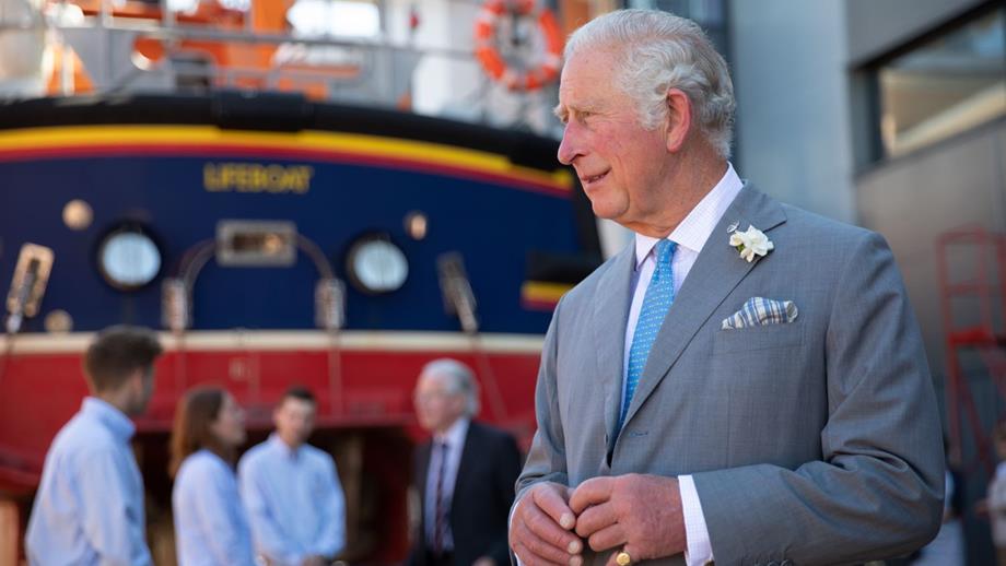 HRH The Prince of Wales visiting the Lifeboat Centre in Poole, including the College, All-Weather Lifeboat Centre, Sea Survival Centre and Memorial. Prince Charles.