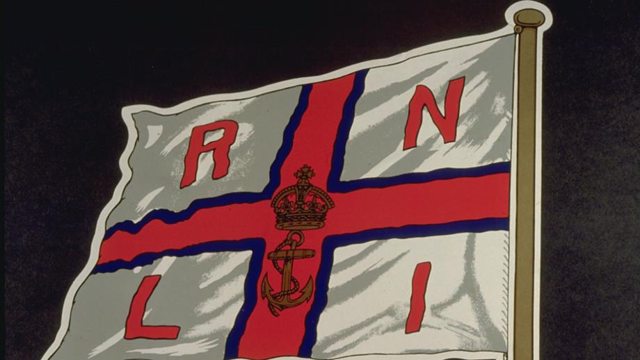 The first RNLI flag by Leonora Preston in 1884, bearing the Tudor crown worn by King George VI