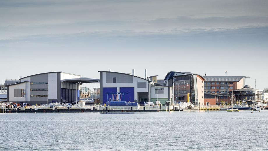 A view of the RNLI All-weather Lifeboat Centre and RNLI College from the water