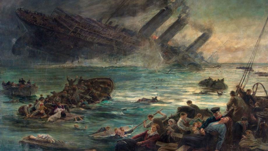 Painting entitled The Sinking of the Luisitania by Thomas Marie Madawaska Hemy