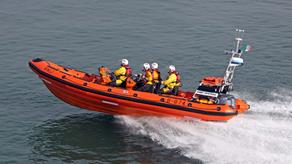 Helvick Head lifeboat volunteers at sea onboard their B class Atlantic 85 lifeboat, Robert Armstrong B-874