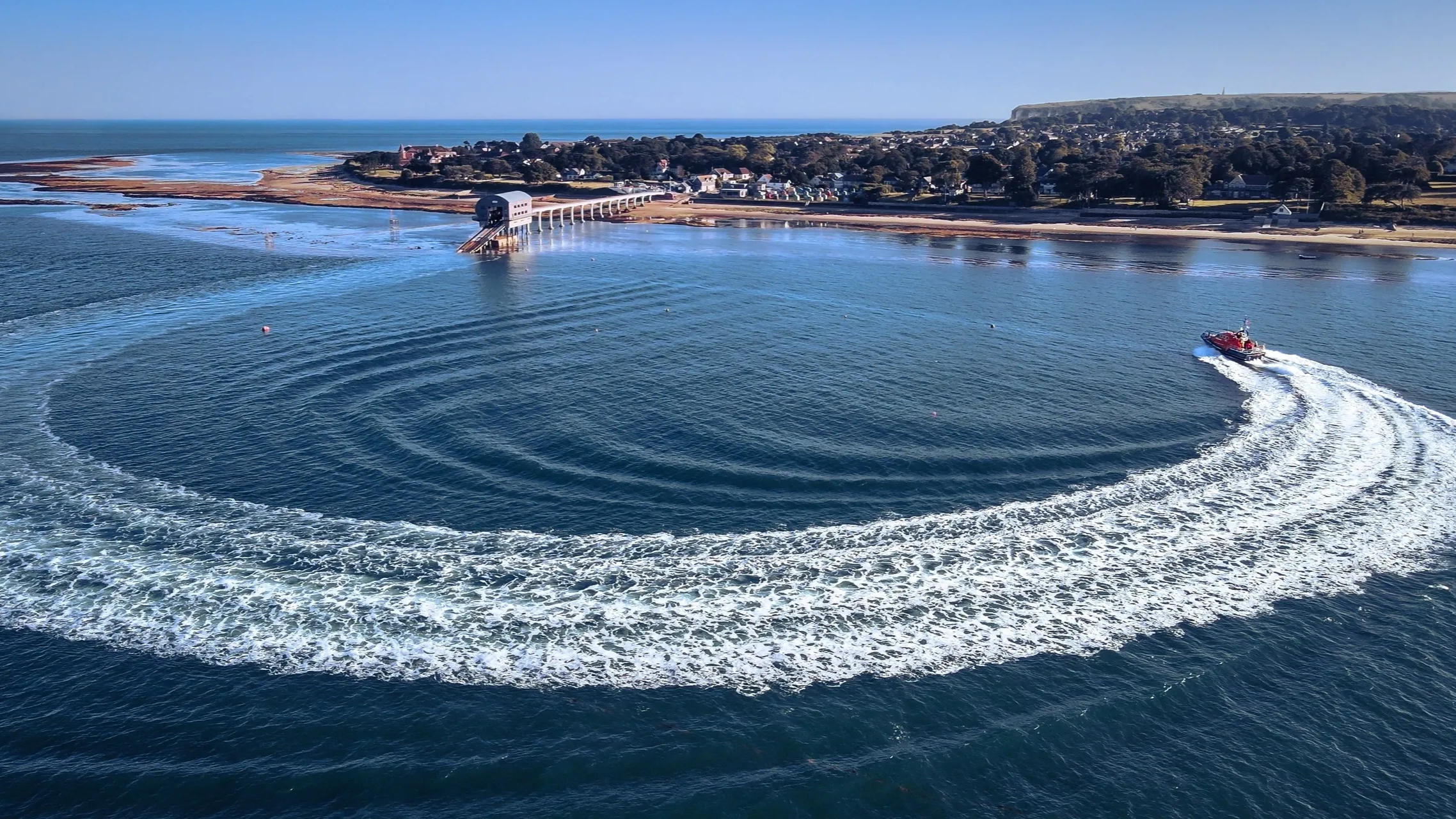Aerial shot of Bembridge Station with ALB at sea