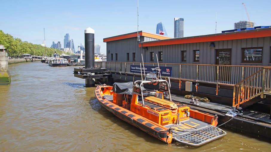 An exterior shot of Tower Lifeboat Station on the River Thames in London