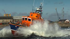 RNLI Hartlepool Trent class lifeboat Betty Huntbatch ploughing through a wave