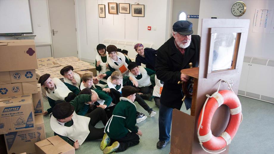 School children take part in a sea survivors activity session