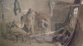 Drawing of the lifeboat crew resting after the rescue
