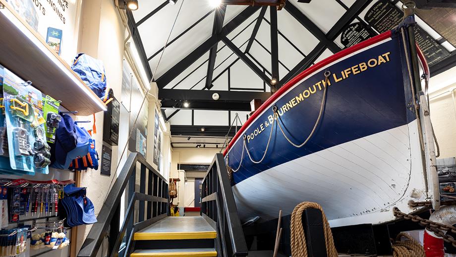Inside shot of Poole Old Museum and old lifeboat