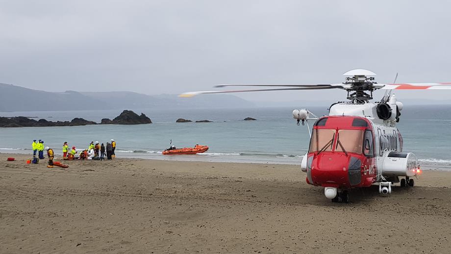 Looe lifeboat crew and the coastguard attend Louis the casualty