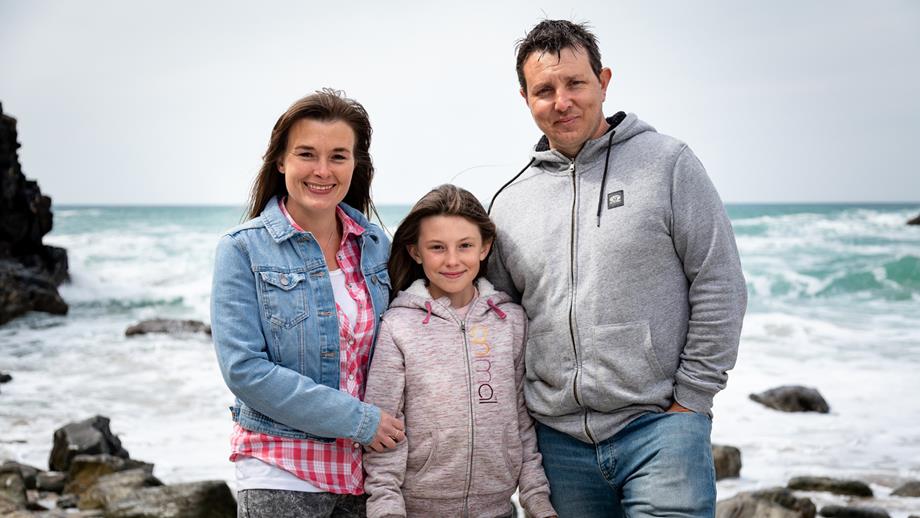 Vicky, Rae and Marc beside Chapel Porth Beach