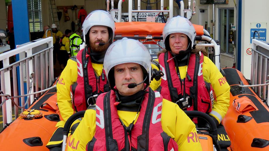 Atlantic 85 crew volunteers (l–r) Thomas Lincoln, David Macpherson (helm) Sharon Swan 