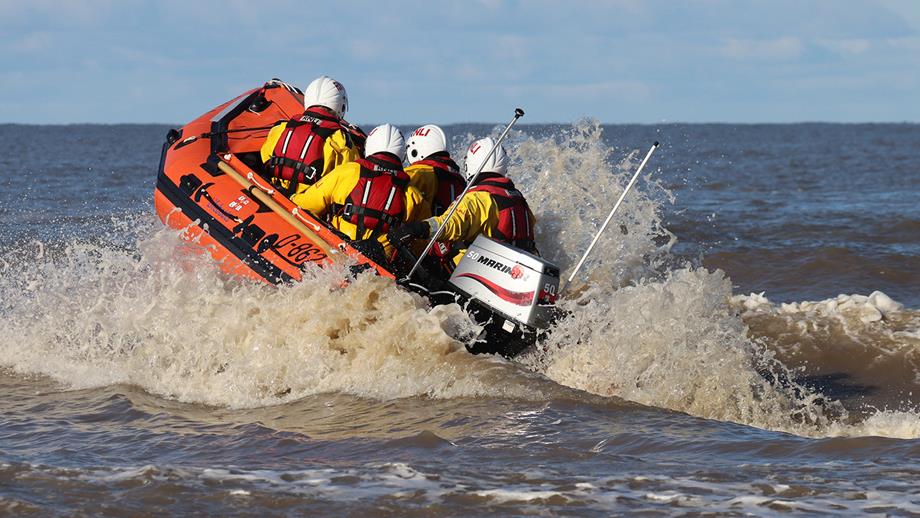 Blackpool crew crashing through waves onboard their D class lifeboat