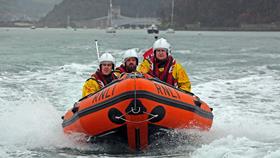 Conwy’s D class lifeboat, The May-Bob, with three crew aboard