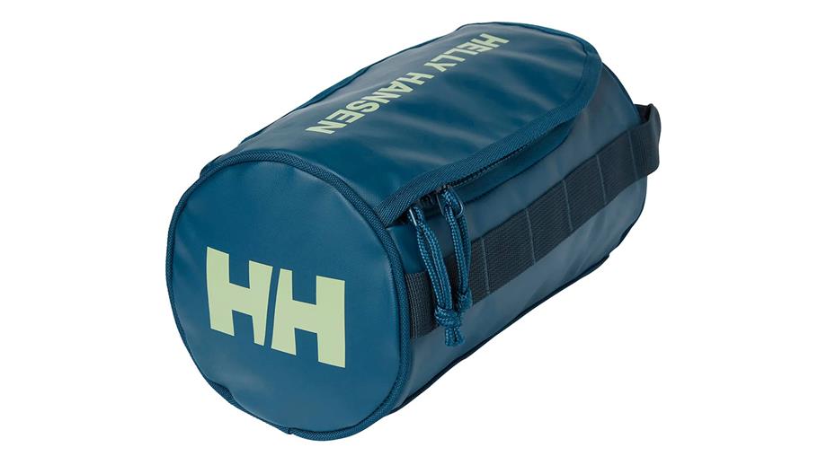 Zipped, blue, Helly Hansen branded wash bag, priced £25.