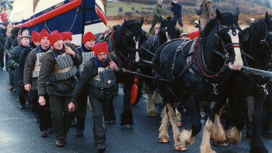 A re-enactment of the overland launch at Lynmouth where the lifeboat was hauled 13 miles overland