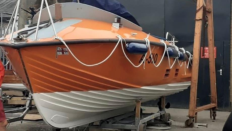 The finished A class lifeboat, freshly painted and in perfect condition
