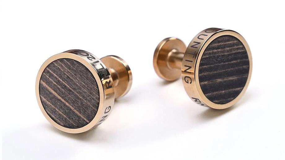 Brass and wood cufflinks, engraved with ‘RNLI 200 years and counting’