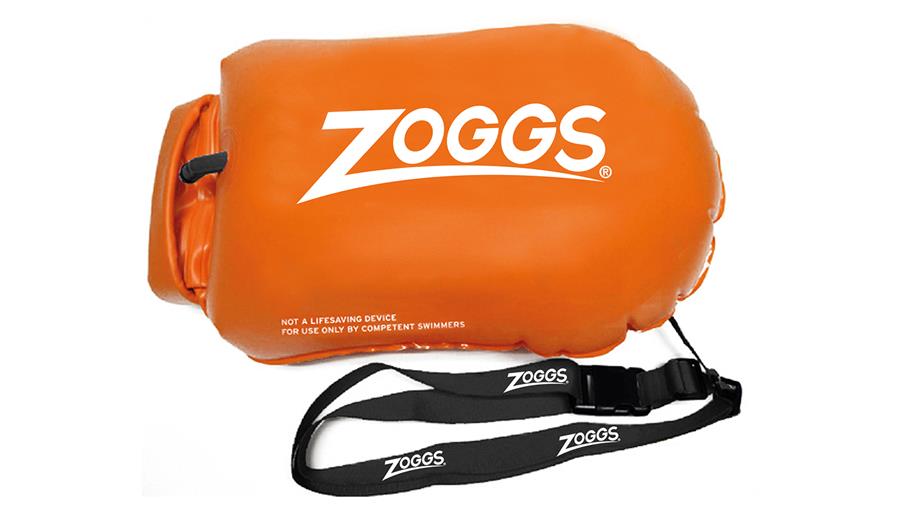 An orange safety buoy with a black waist belt from Zoggs