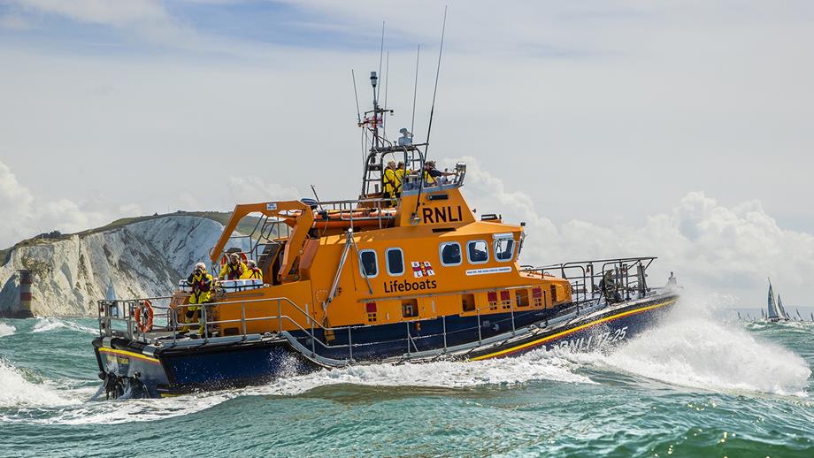 Yarmouth’s Severn class lifeboat Eric and Susan Hiscock (Wanderer) by The Needles