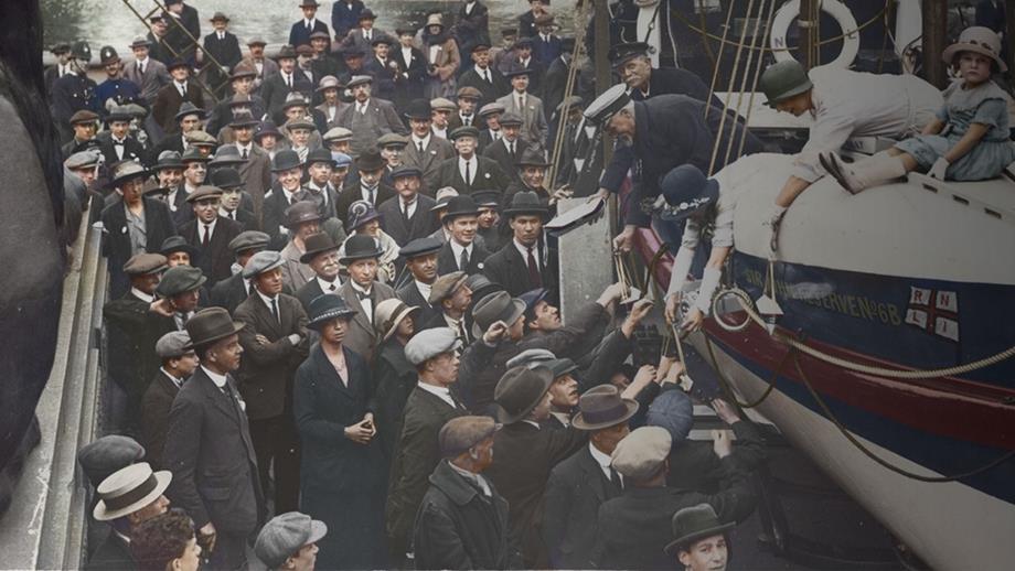 People celebrating the Lifeboat Day Centenary at Trafalgar Square in London on 20 May 1924