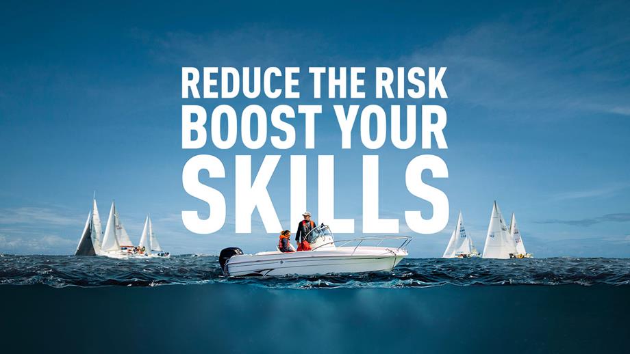 Blue sea and sky, with the wording: Reduce the risk, refresh your skills.