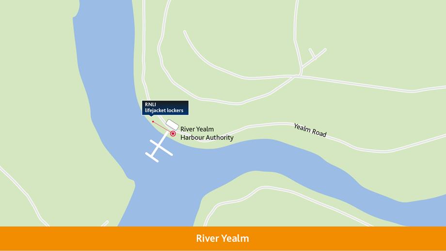 Map to show where the RNLI lifejacket locker is located at Yealm