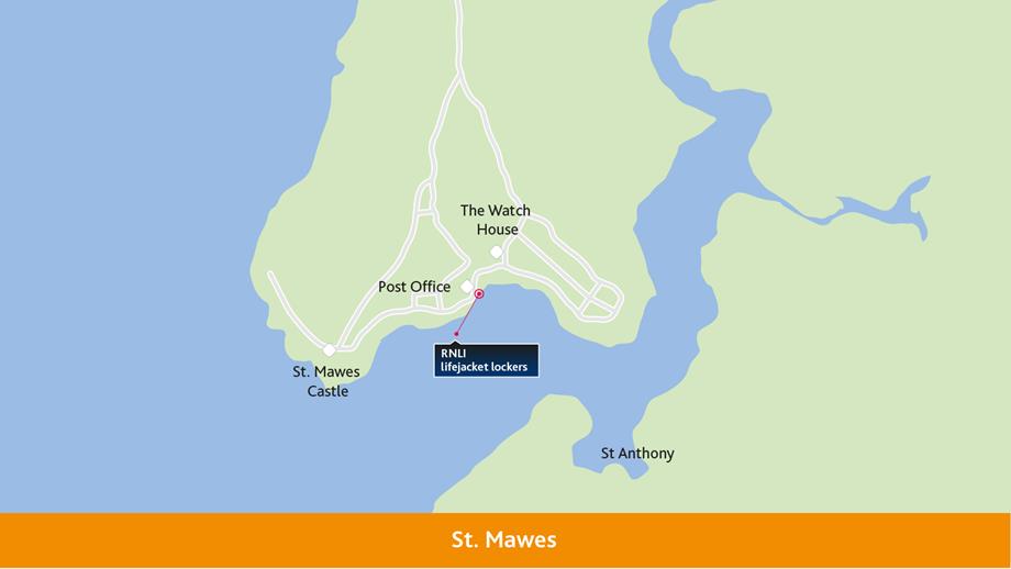 Map to show where the RNLI lifejacket locker is located at St Mawes
