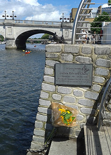 Commemorative plaque in memory of James Clark with the new safety barriers at Kington upon Thames